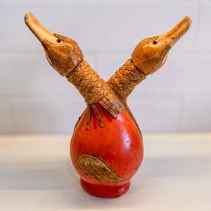 Rare 1970’s Vintage Leather Dual Duck Head Decanter, Made in Italy, Mid-Century